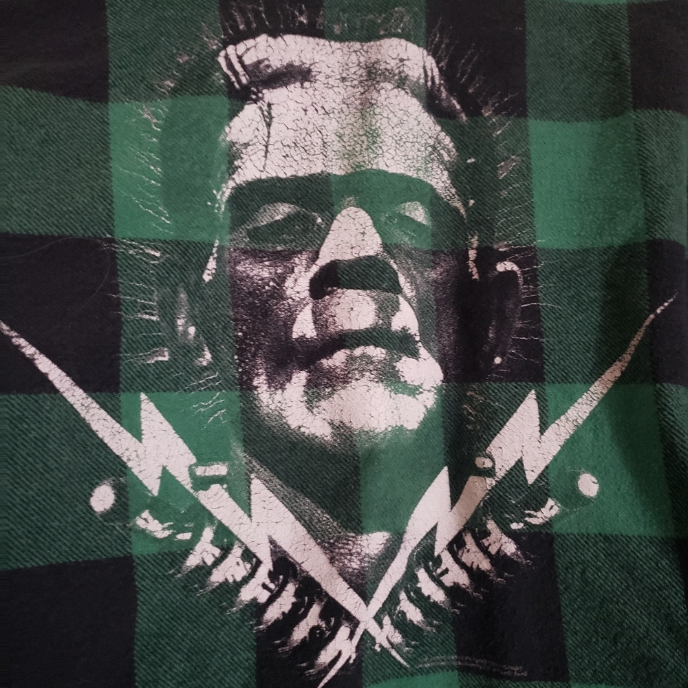 Frankenstein's monster heavy plaid button down